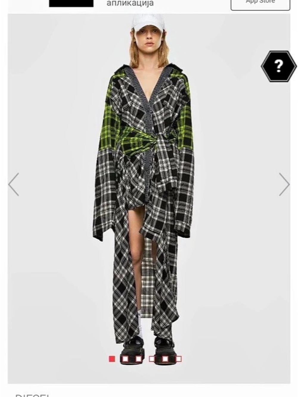 Diesel Check Shirt Long Dress Plaid Maxi Dress Black & Gray Medium